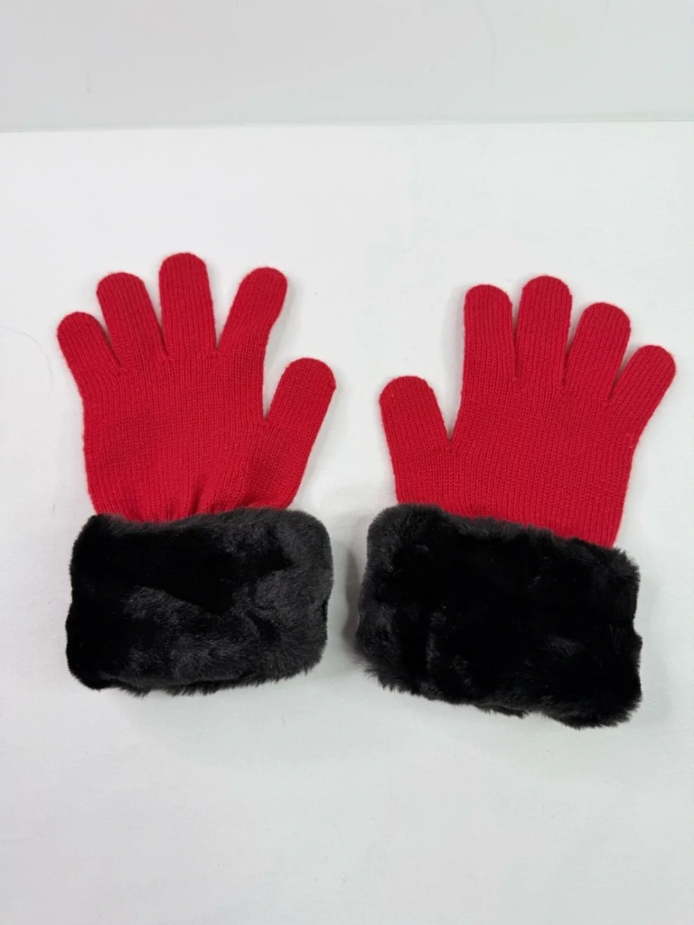 Preston & York Red Wool Faux Fur Cuff Knit Gloves
